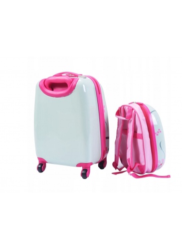 Vaikų mažasis lagaminas + Kuprinė OWL PINK