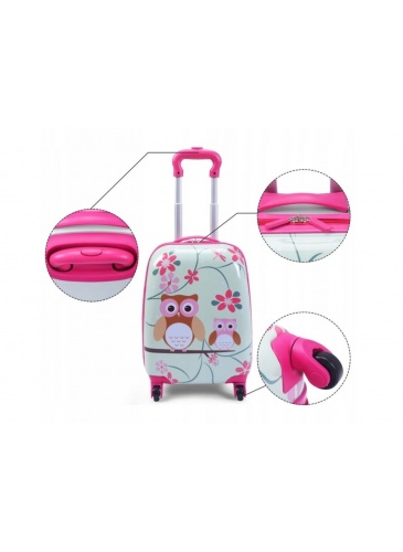 Vaikų mažasis lagaminas + Kuprinė OWL PINK