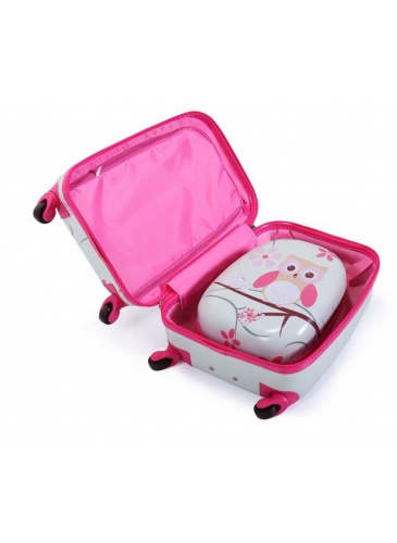 Vaikų mažasis lagaminas + Kuprinė OWL PINK